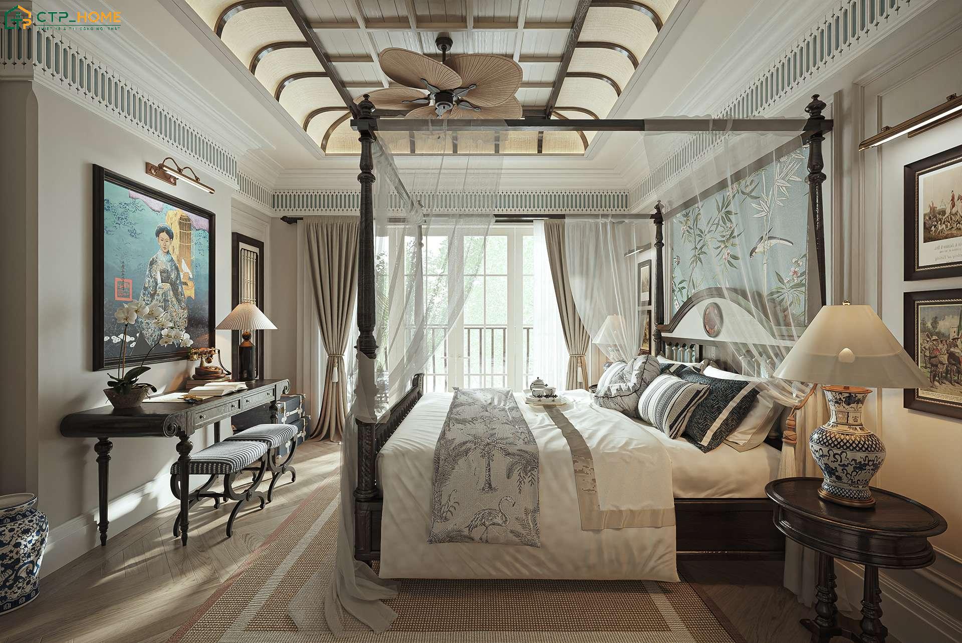 CTP Home sẽ mang đến cho khách hàng những phương án thiết kế phòng ngủ Indochine chỉn chu