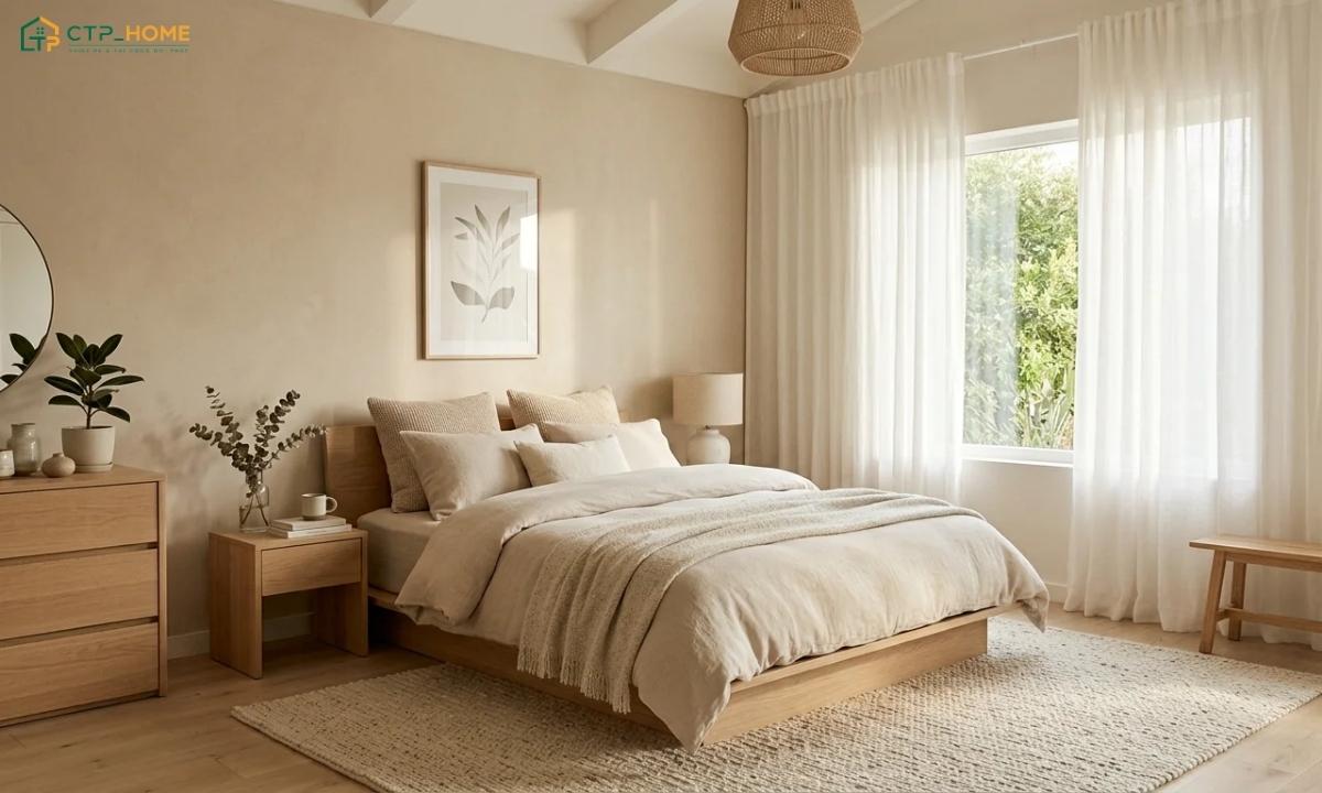Mẫu phòng ngủ phong cách Scandinavian tinh tế sẽ ưu tiên bảng màu trung tính nhẹ nhành