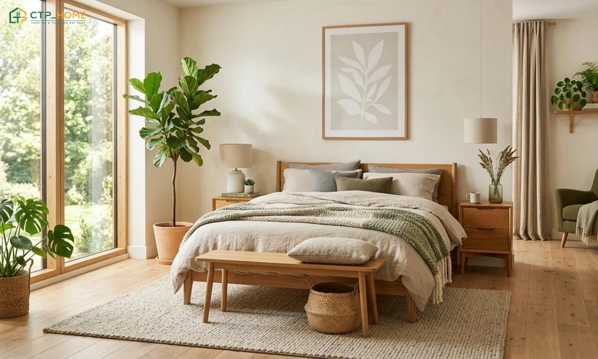 Mẫu thiết kế phòng ngủ Bắc Âu thường bố trí hệ cửa sổ lớn để tận dụng nguồn ánh sáng tự nhiên