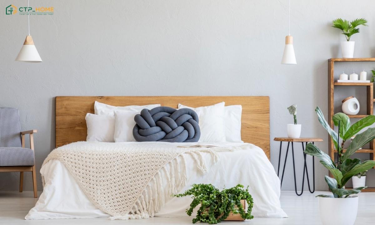 Mẫu phòng ngủ phong cách Scandinavian với cây xanh giúp tạo cảm giác gần gũi với thiên nhiên