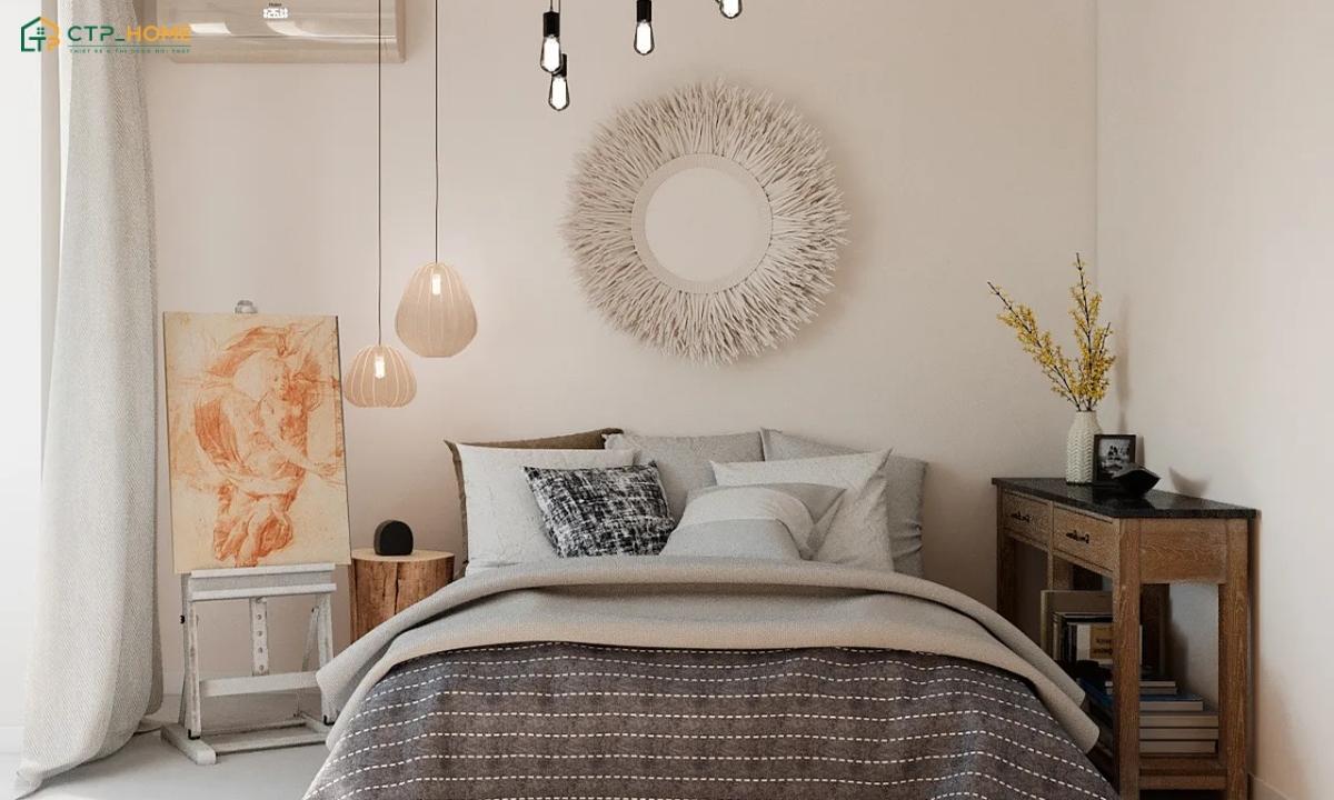 Mẫu phòng ngủ phong cách Scandinavian diện tích nhỏ sẽ bố trí nội thất gọn gàng để giúp tối ưu không gian