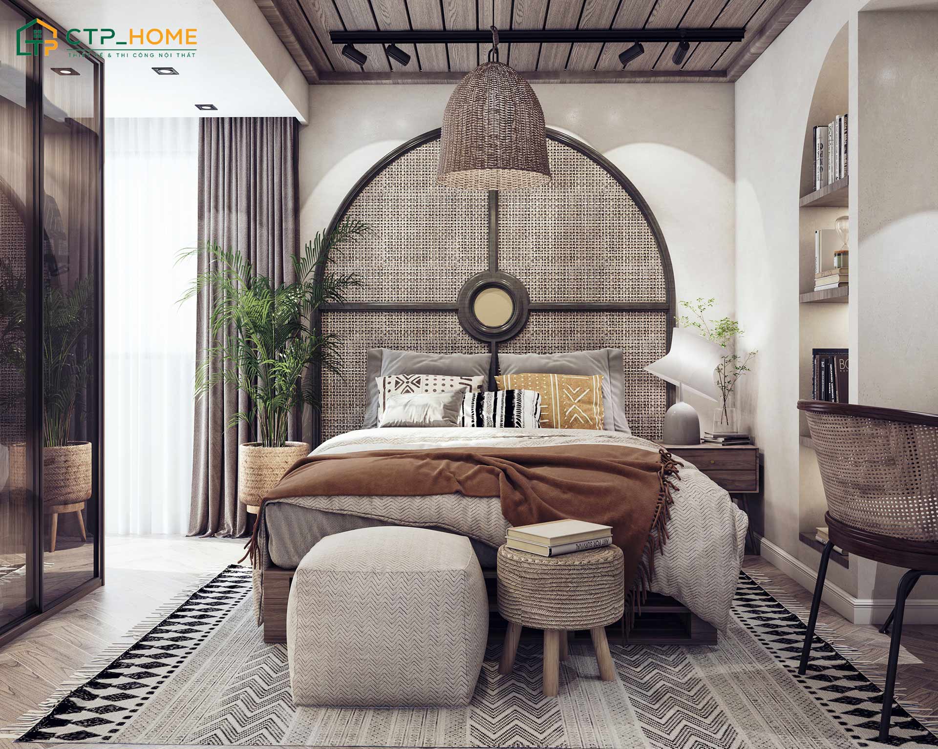 Decor phòng ngủ phong cách Vintage bằng đèn chùm dạng lồng giúp đem lại vẻ đẹp độc đáo