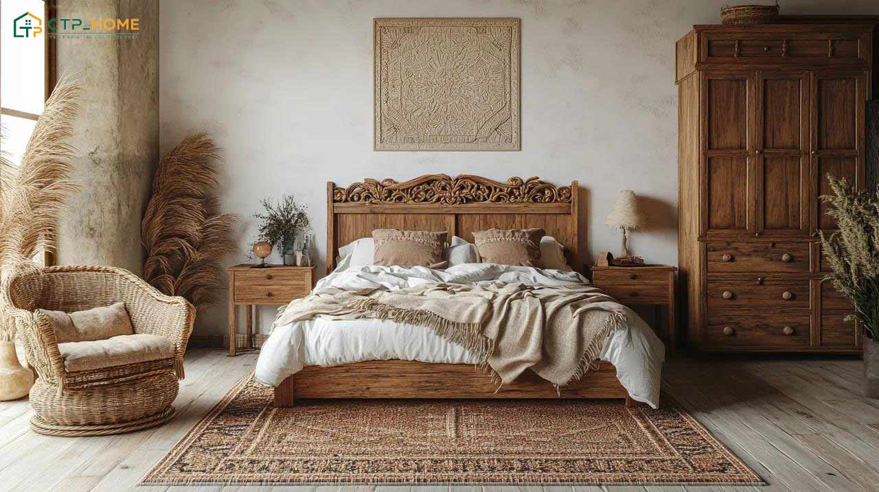 Phong cách Vintage sẽ sử dụng chất liệu tự nhiên và gam màu trầm ấm để tạo cảm giác ấm cúng hơn