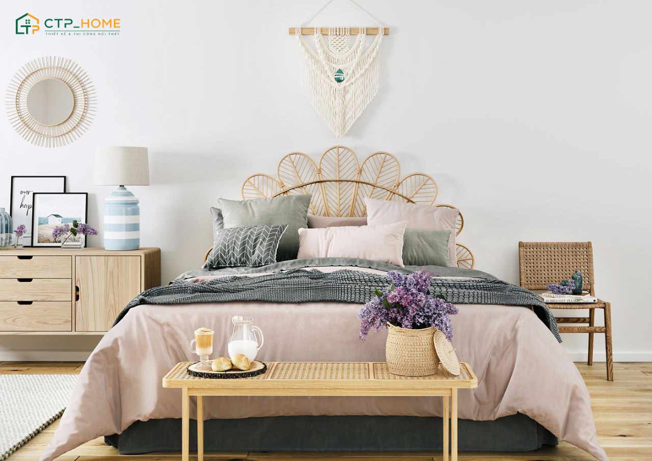 Mẫu trang trí phòng ngủ phong cách Vintage sẽ ưu tiên chất liệu mộc mạc để tạo cảm giác gần gũi hơn