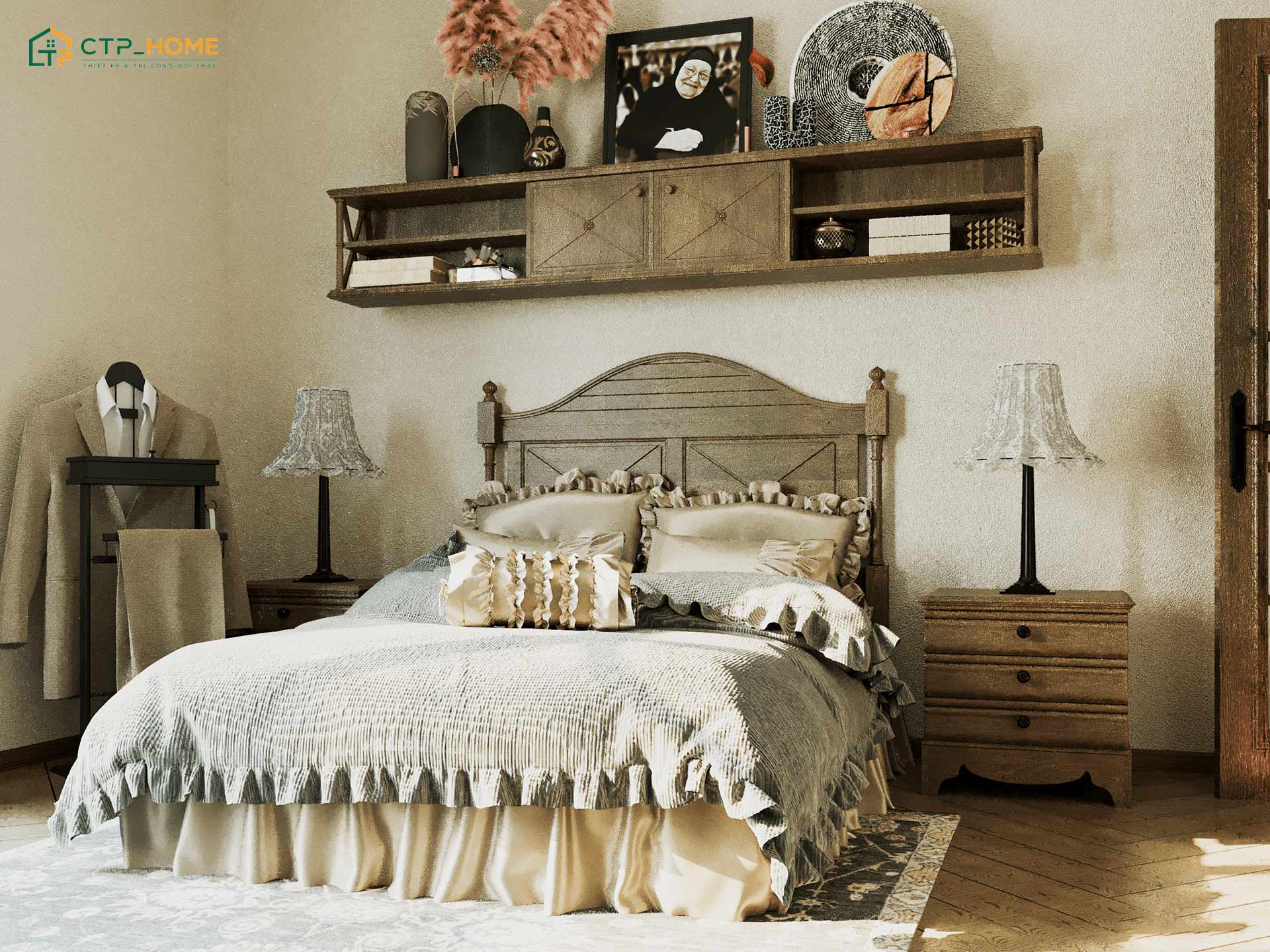Mẫu phòng ngủ Vintage thường sử dụng các món đồ decor mang dấu ấn của thời gian
