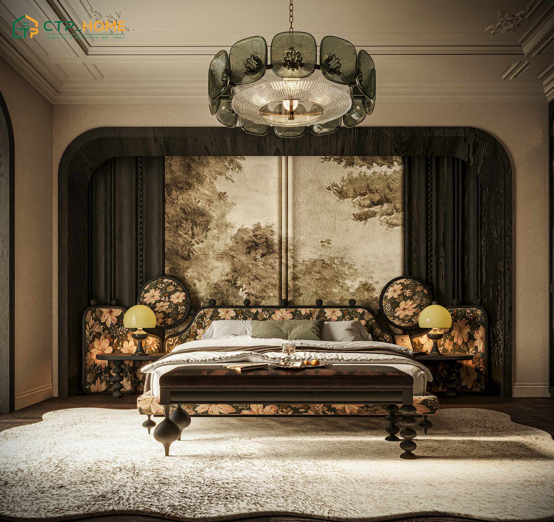 Trang trí phòng ngủ phong cách Vintage bằng hoa văn cổ điển giúp đem lại vẻ đẹp lãng mạn