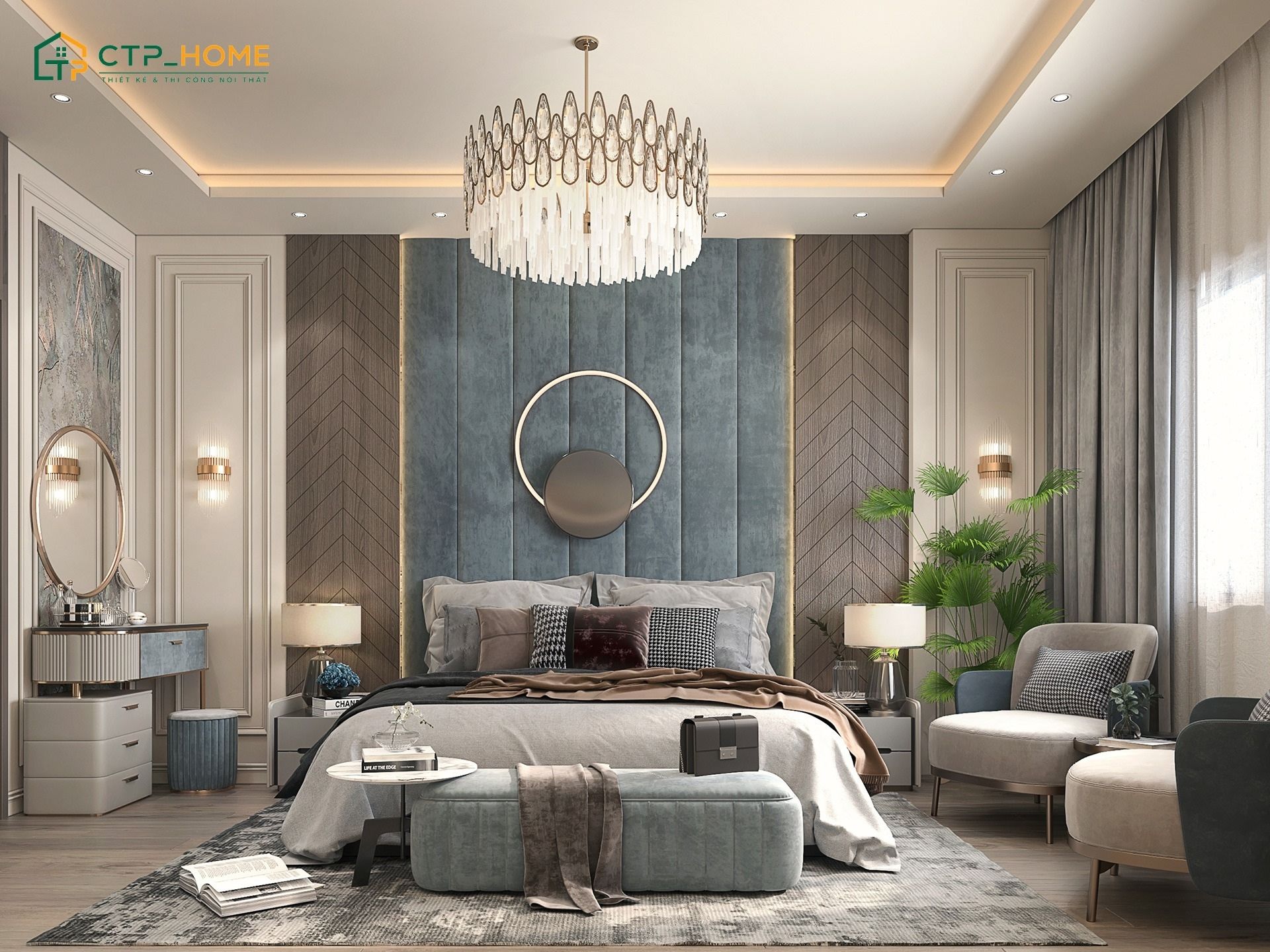 Phòng ngủ tân cổ điển sẽ sử dụng các chi tiết phào chỉ và thiết kế theo bố cục đối xứng để tôn lên vẻ sang trọng