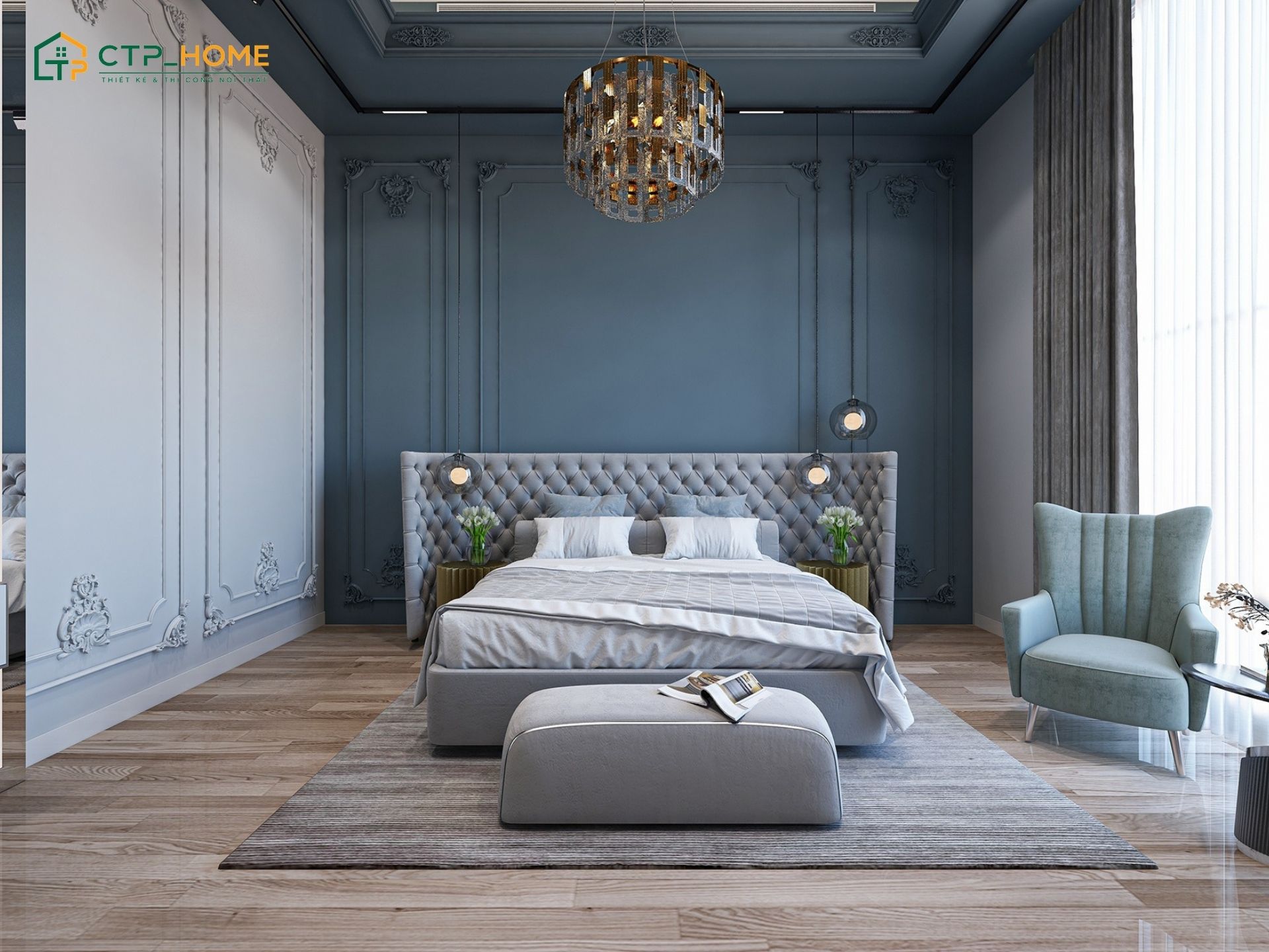 Mẫu phòng ngủ phong cách tân cổ điển thanh lịch với nội thất đơn giản và chi tiết trang trí hài hòa