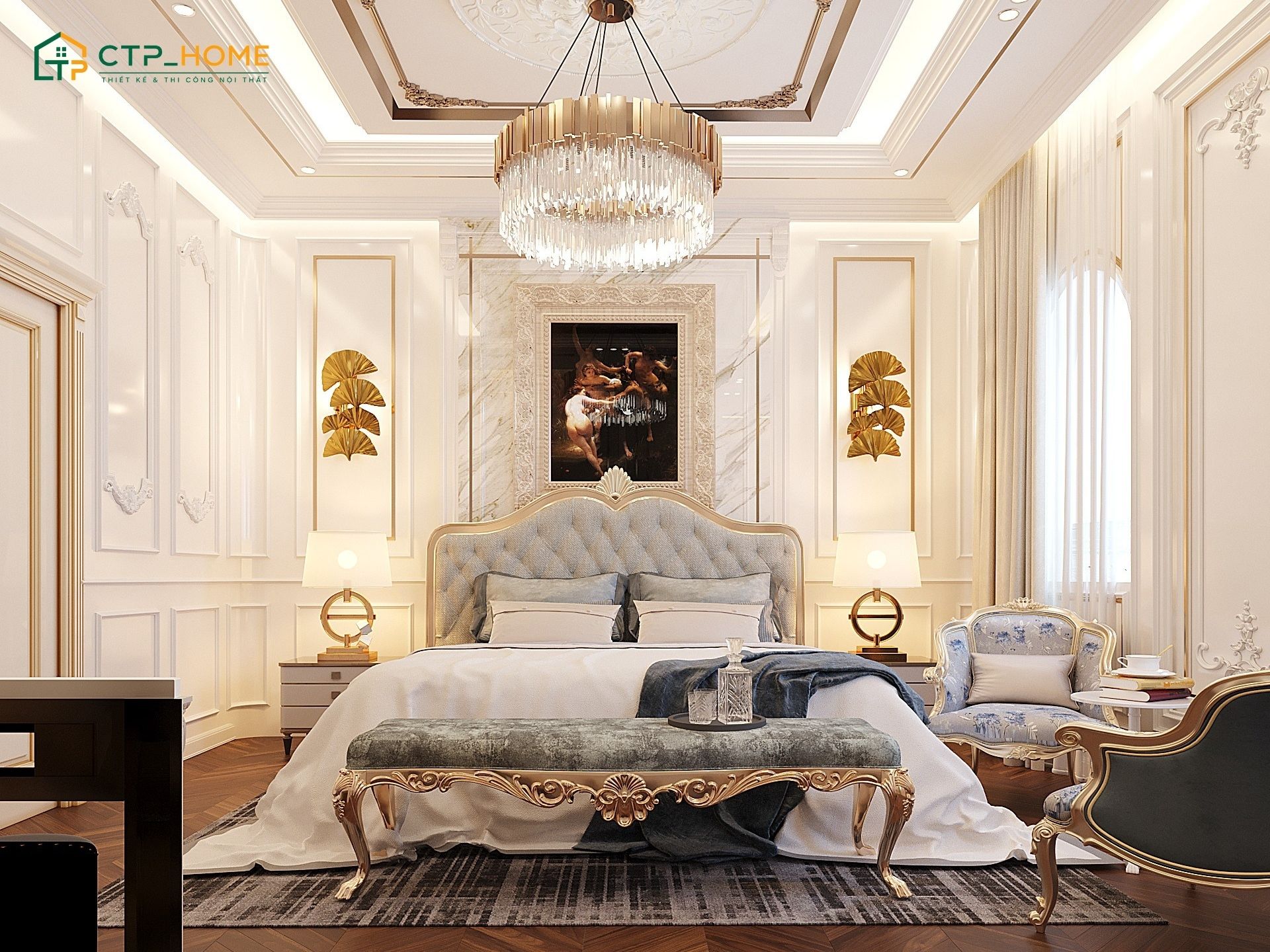 Phòng ngủ phong cách tân cổ điển thường sử dụng gam màu trung tính để đem đến vẻ đẹp thanh lịch