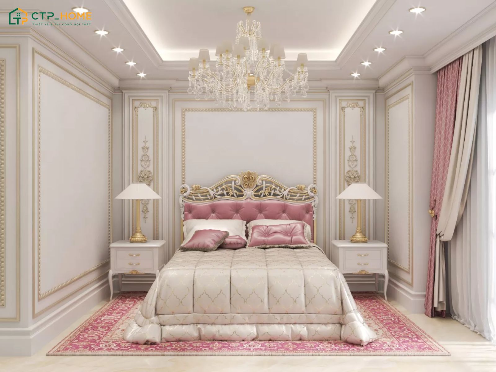 Mẫu phòng ngủ bé gái tân cổ điển với tone màu kem giúp tôn lên vẻ đẹp dịu dàng và nữ tính