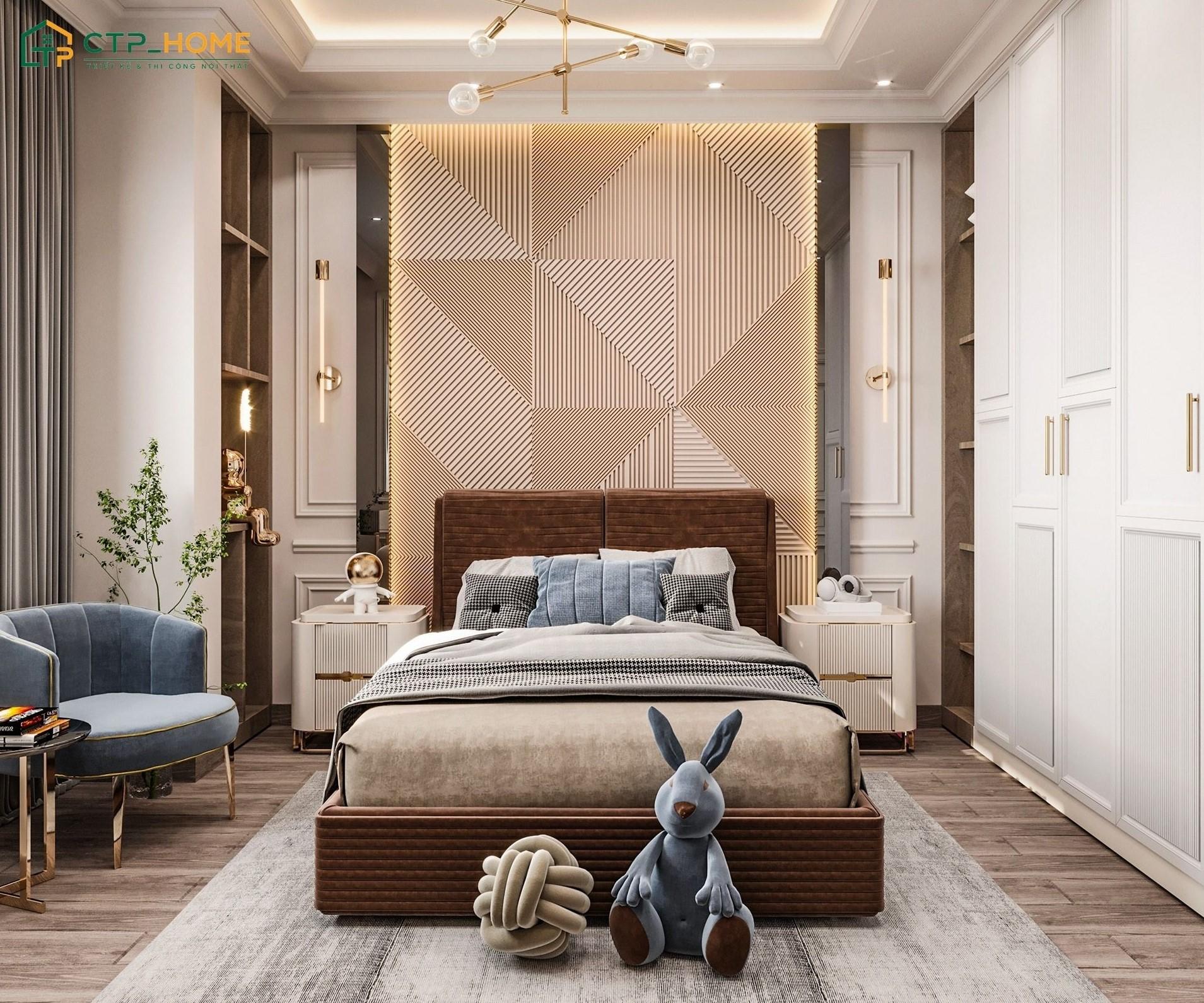 Mẫu thiết kế nội thất phòng ngủ phong cách cổ điển cho bé trai thường ưu tiên đồ nội thất đa năng