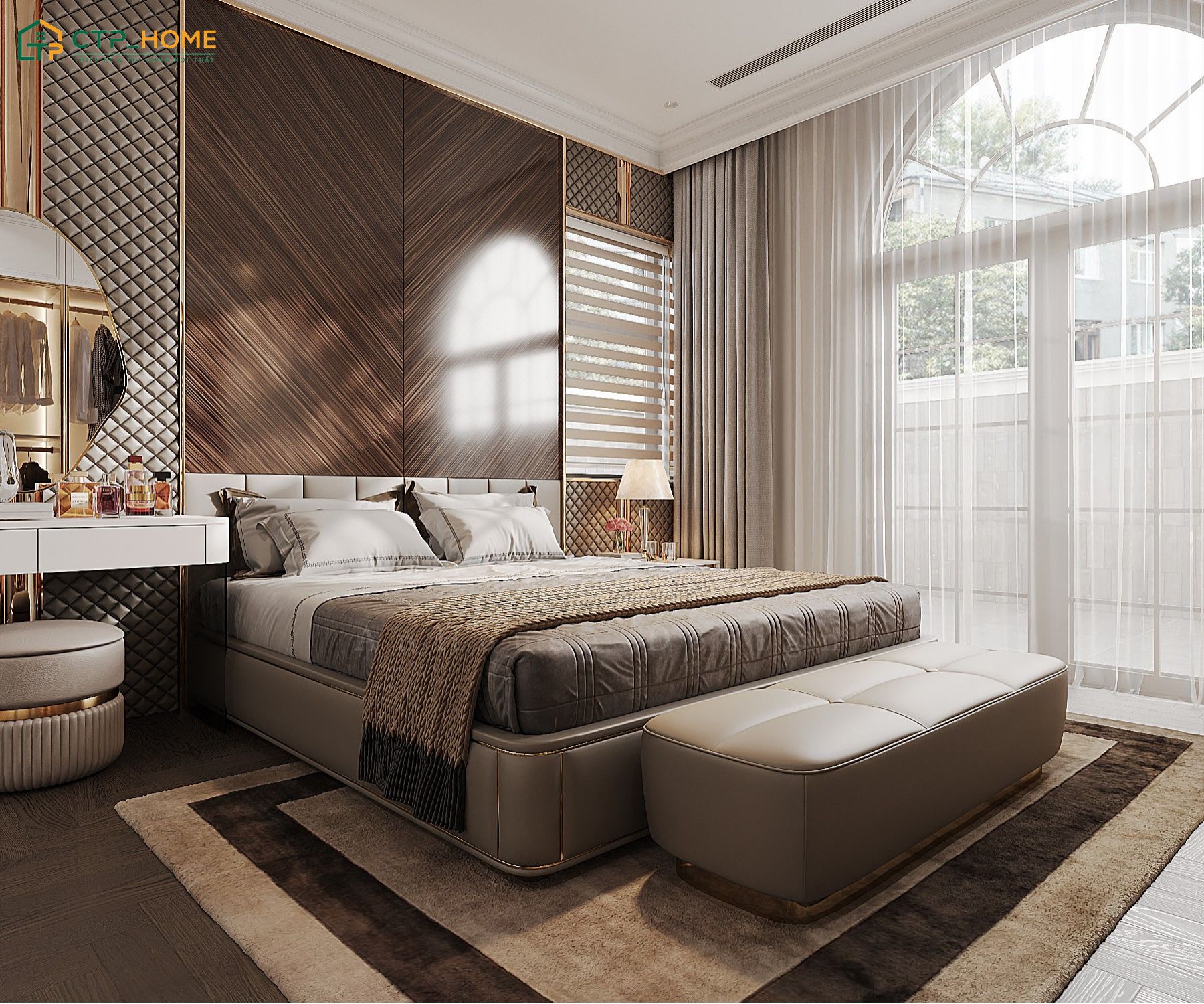 Phòng ngủ tân cổ điển sẽ bố trí ánh sáng hài hòa để để đem lại sự thông thoáng cho không gian