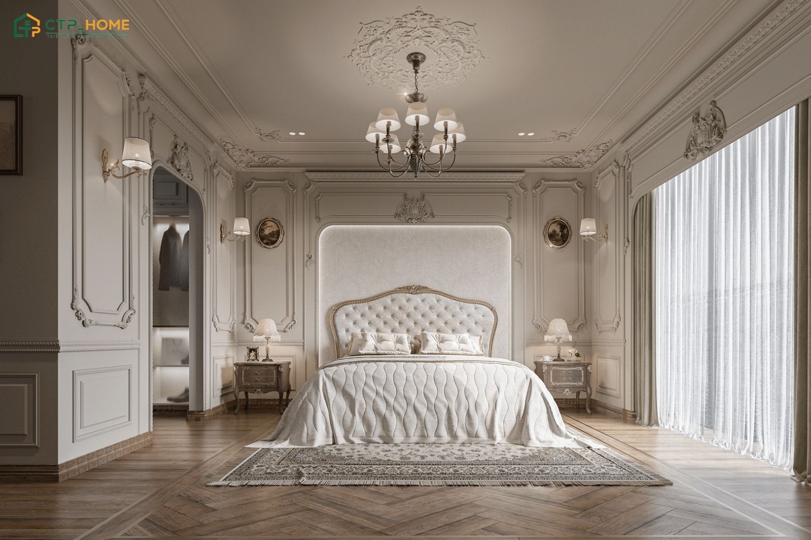 Mẫu dự án thiết kế phòng ngủ cổ điển do CTP Home thực hiện cho biệt thự nhà Chị Lanh tại Đồng Nai