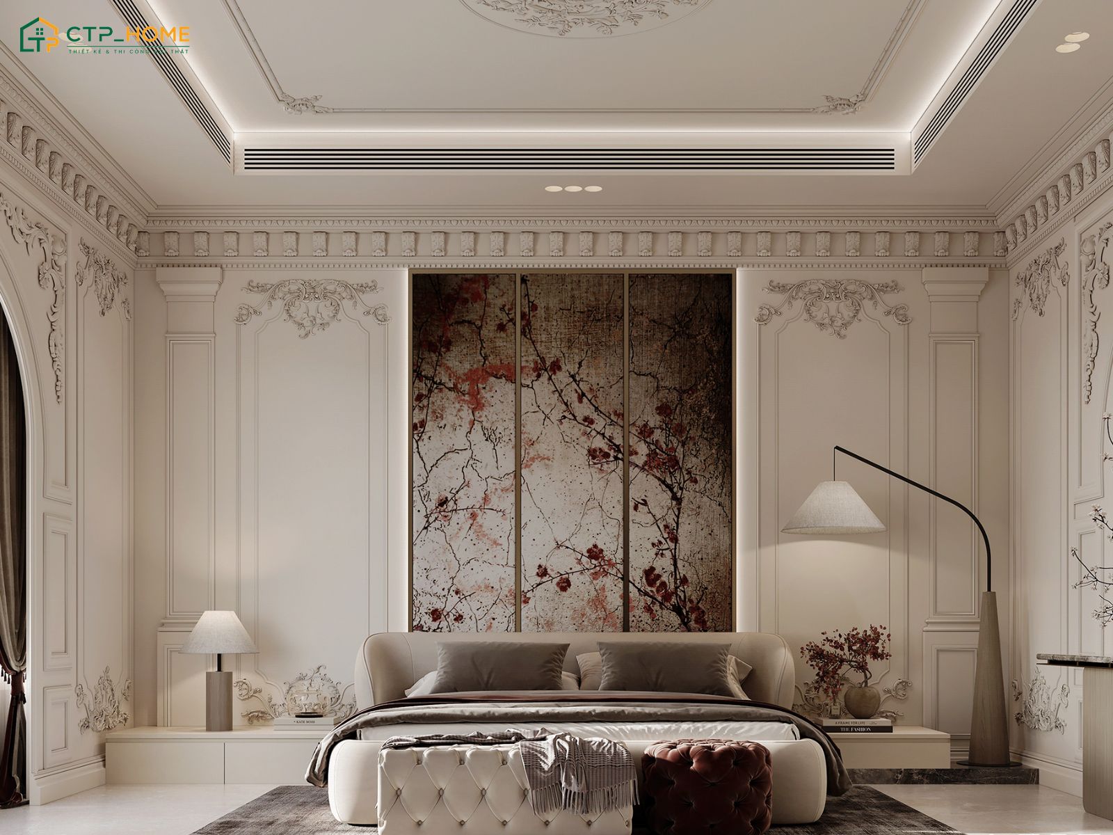 Mẫu phòng ngủ tân cổ điển sang trọng sẽ hướng tới vẻ đẹp thanh lịch nhưng vẫn đảm bảo công năng tiện nghi