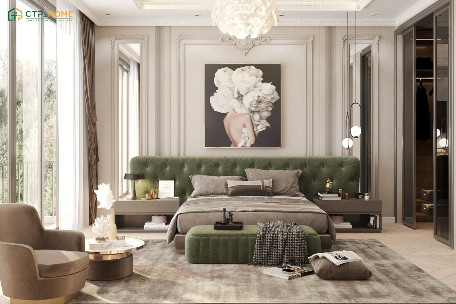 Sử dụng đèn trang trí trong phòng ngủ phong cách cổ điển sẽ giúp gia tăng cảm giác gần gũi và ấm cúng