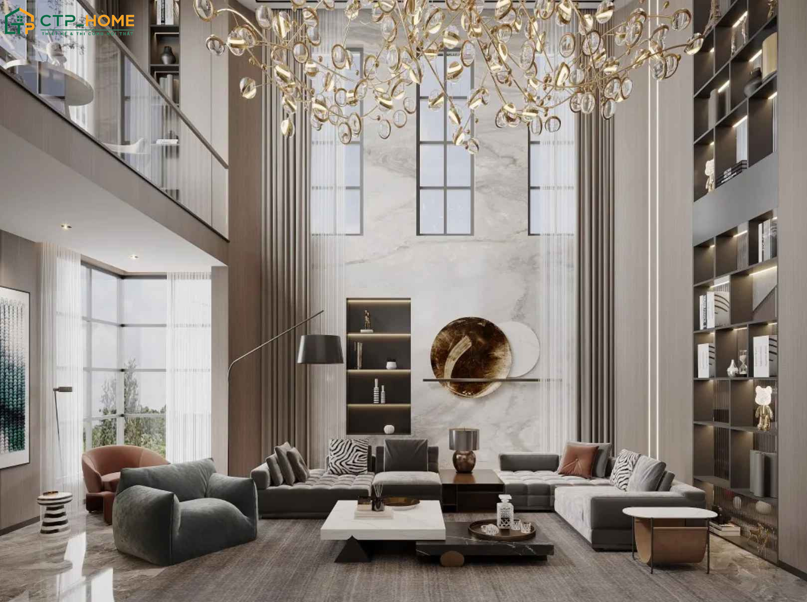 Thiết kế biệt thự thông tầng giúp đem lại tầm nhìn đa chiều giữa các khu vực chức năng trong nhà