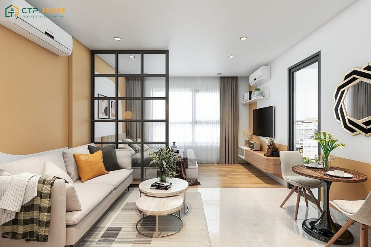 Việc sử dụng nội thất nhỏ gọn kết hợp cùng gam màu sáng sẽ giúp căn hộ 15m2 tối giản trở nên rộng rãi hơn