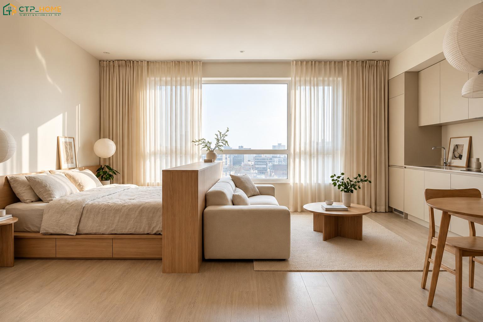 Việc tận dụng nguồn ánh sáng tự nhiên sẽ giúp căn hộ 15m2 trở nên thông thoáng và sáng sủa hơn