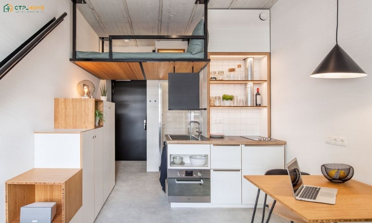 Mẫu thiết kế nội thất căn hộ Studio 15m2 có gác lững sẽ phù hợp với những gia chủ cần không gian riêng tư