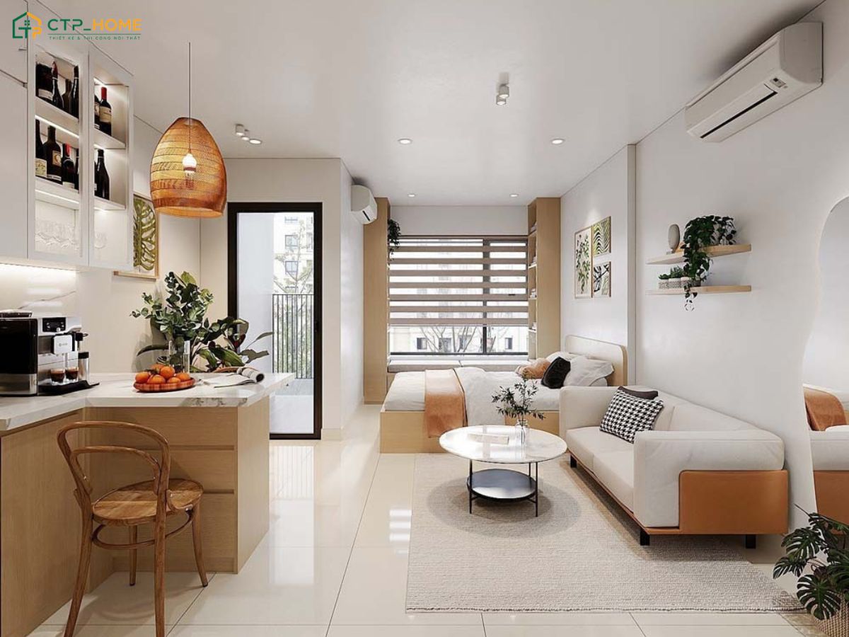 Bố trí căn hộ mini 15m2 theo xu hướng mở sẽ tạo sự kết nối liền mạch giữa các khu vực chức năng
