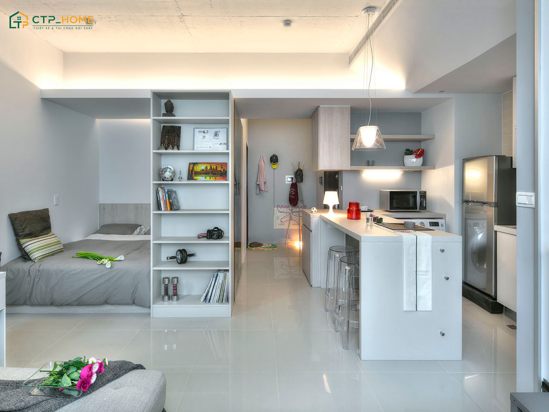 Mẫu thiết kế nội thất căn hộ mini 20m2 với công năng được tối ưu giúp đem lại sự tiện nghi khi sử dụng