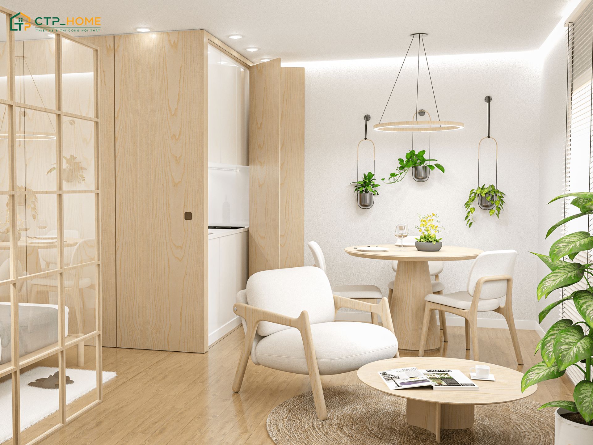 Nội thất ưu tiên sử dụng chất liệu gỗ công nghiệp cao cấp để đảm bảo độ bền và tính thẩm mỹ