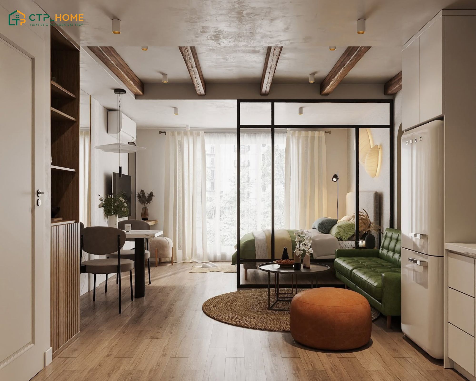 Ưu tiên xu hướng thiết kế không gian mở để tạo sự thông thoáng và dễ chịu cho căn hộ mini 20m2