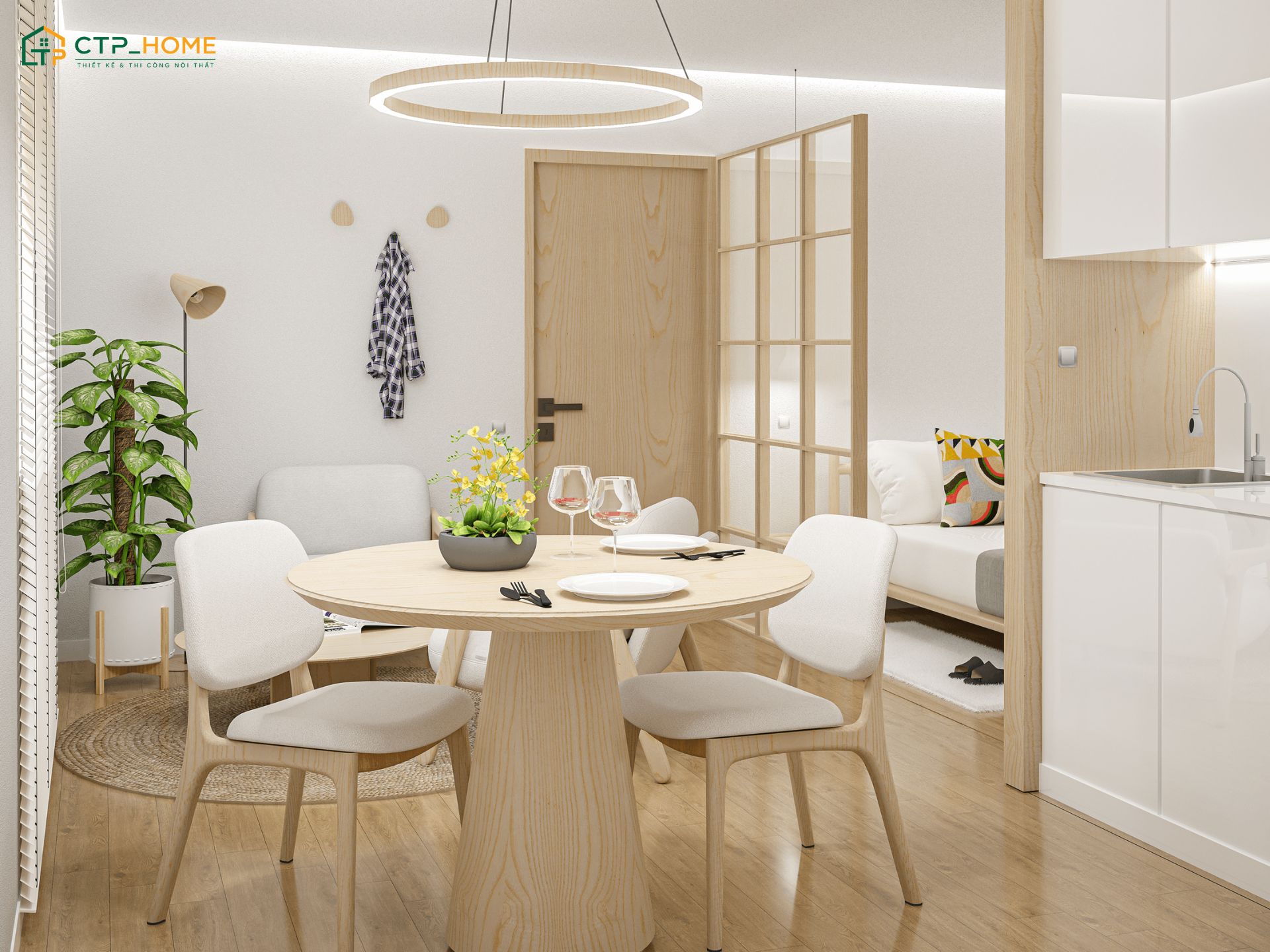 Khu vực sinh hoạt chung và không gian nghỉ ngơi sẽ được phân tách nhẹ nhàng bằng vách ngăn mỏng