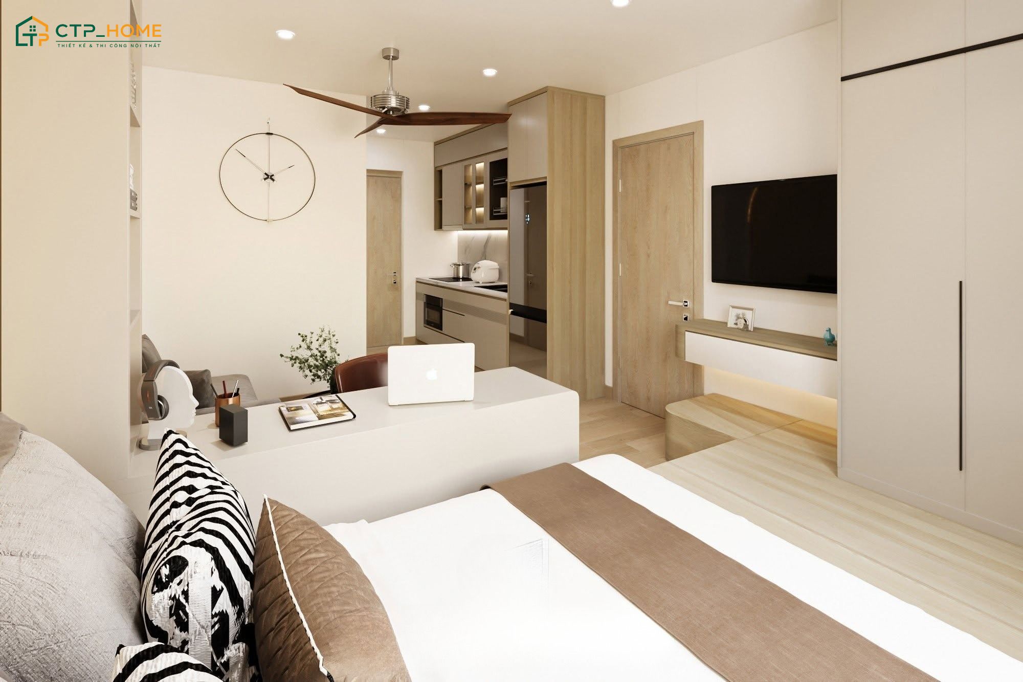 Thiết kế chung cư mini 20m2 với đồ nội thất thông minh giúp đảm bảo sự gọn gàng và thông thoáng