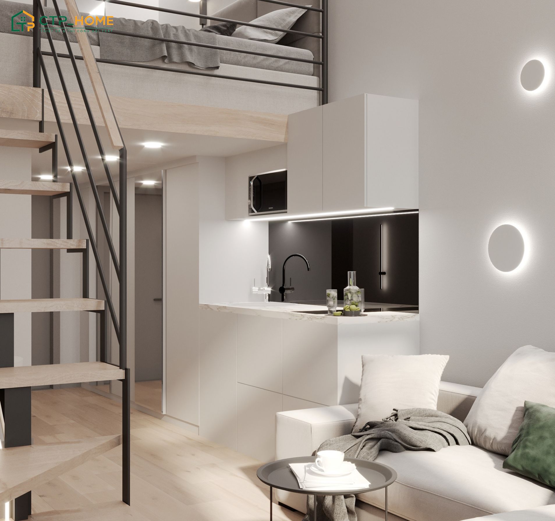 Chung cư mini 20m2 có gác lửng sẽ ưu tiên các món đồ nội thất đơn giản để duy trì sự gọn gàng và ngăn nắp