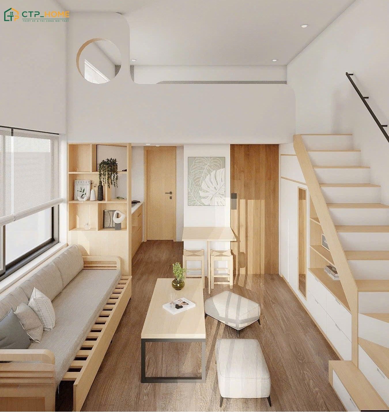 Mẫu thiết kế căn hộ mini 25m2 có thêm gác lửng sẽ giúp tối ưu diện tích sử dụng hiệu quả