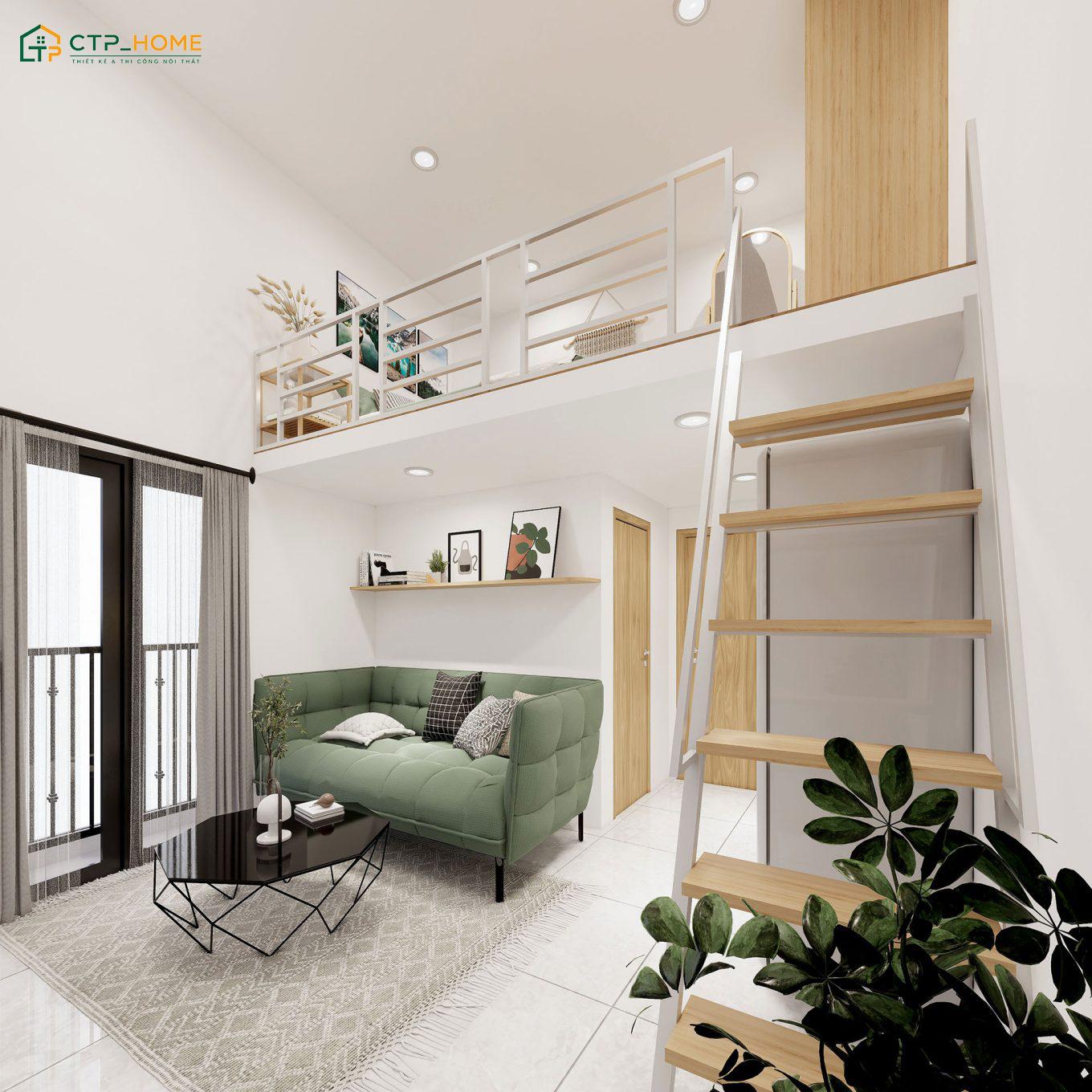 Thiết kế nội thất căn hộ mini 25m2 với gác lửng giúp việc bố trí không gian trở nên dễ dàng hơn