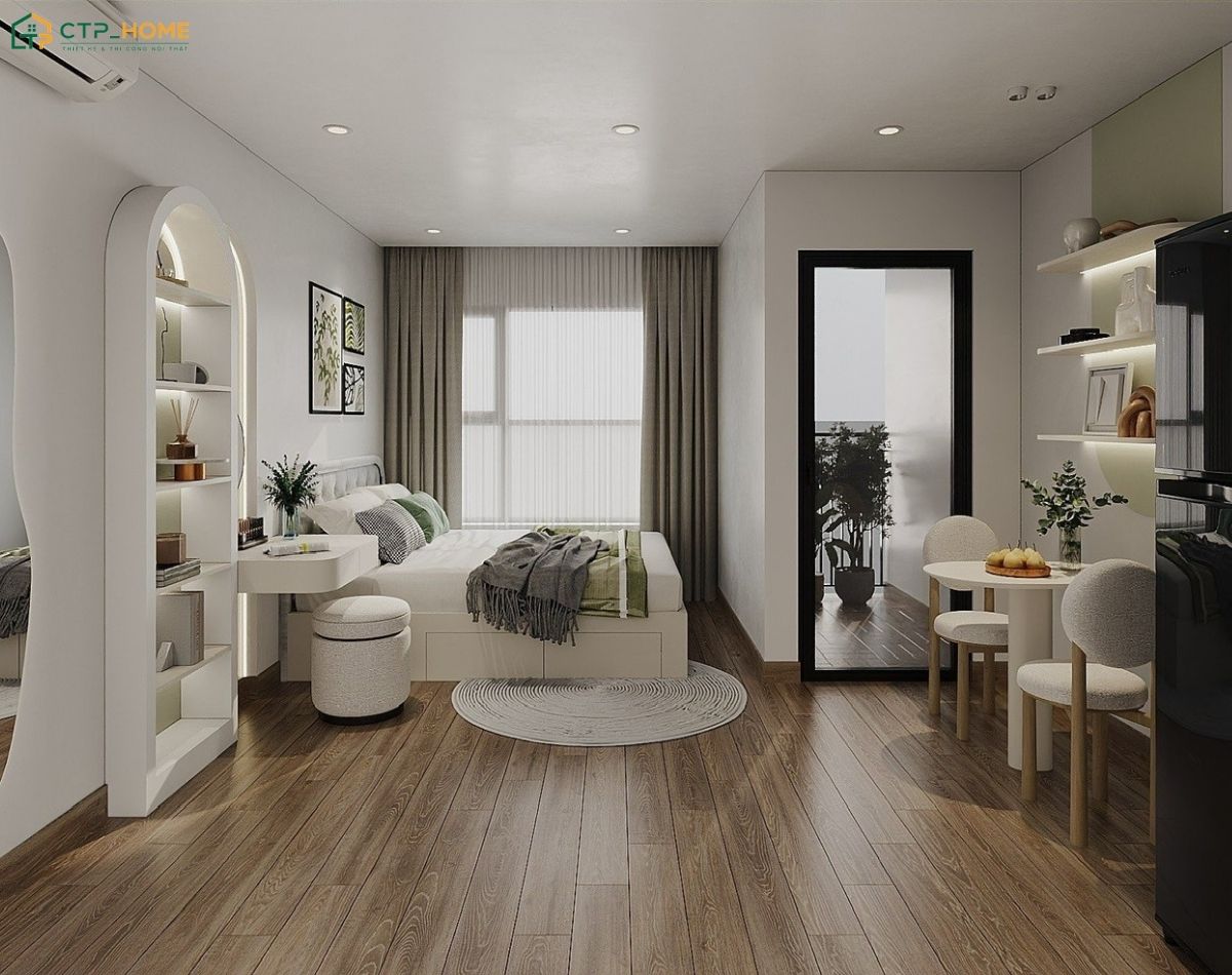 Mẫu thiết kế nội thất căn hộ 25m2 hiện đại sẽ đề cao sự tối để tạo nên một không gian sống gọn gàng