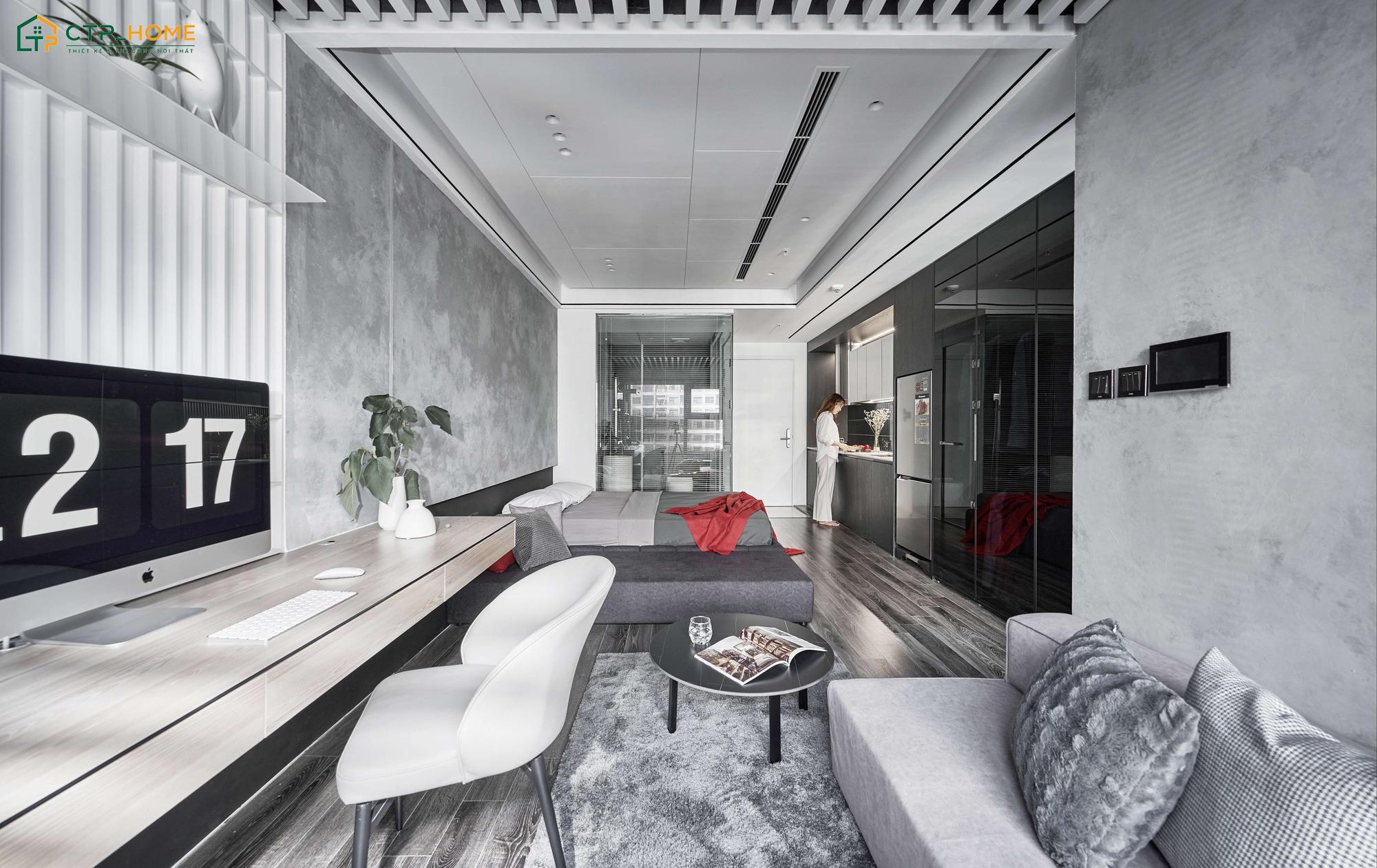Mẫu thiết kế căn hộ mini 25m2 Luxury thường sẽ sử dụng các vật liệu cao cấp như đá, kính và gỗ