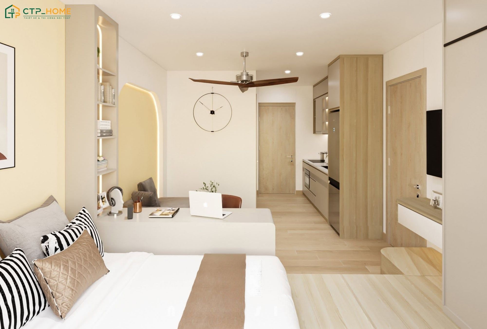 Sự tinh tế trong mẫu thiết kế nội thất căn hộ 25m2 Nhật Bản sẽ đến từ cách phối hợp màu sắc, ánh sáng và chất liệu