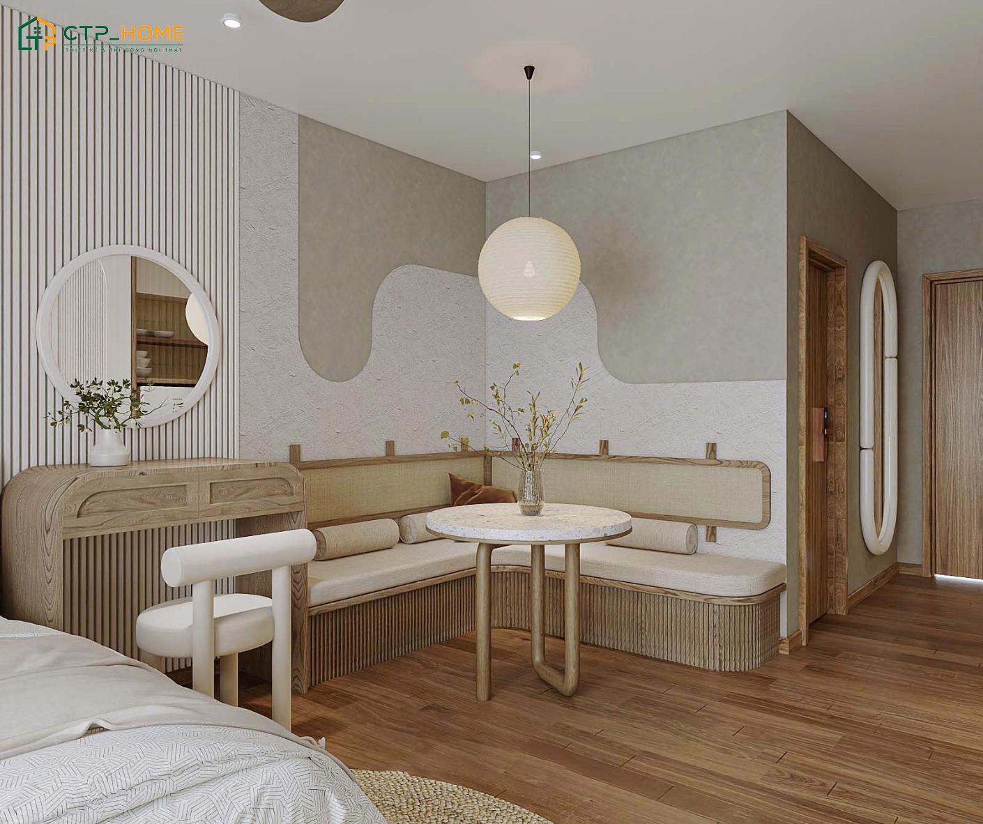 Nội thất căn hộ 25m2 sẽ được làm chủ yếu từ gỗ công nghiệp với tone màu ấm cúng và độ bền cao