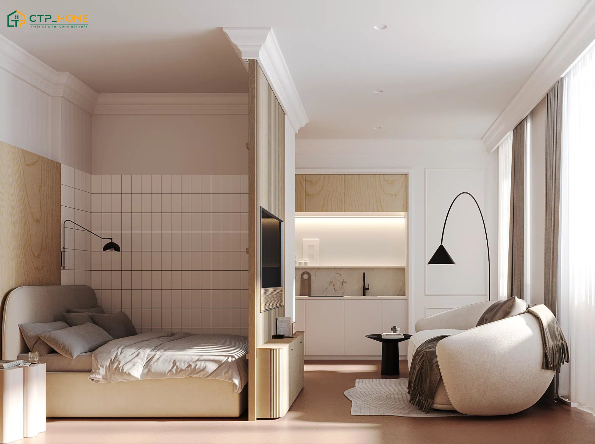 Căn hộ Studio 30m2 Scandinavian sẽ tận dụng nguồn ánh sáng tự nhiên để gia tăng cảm giác thông thoáng