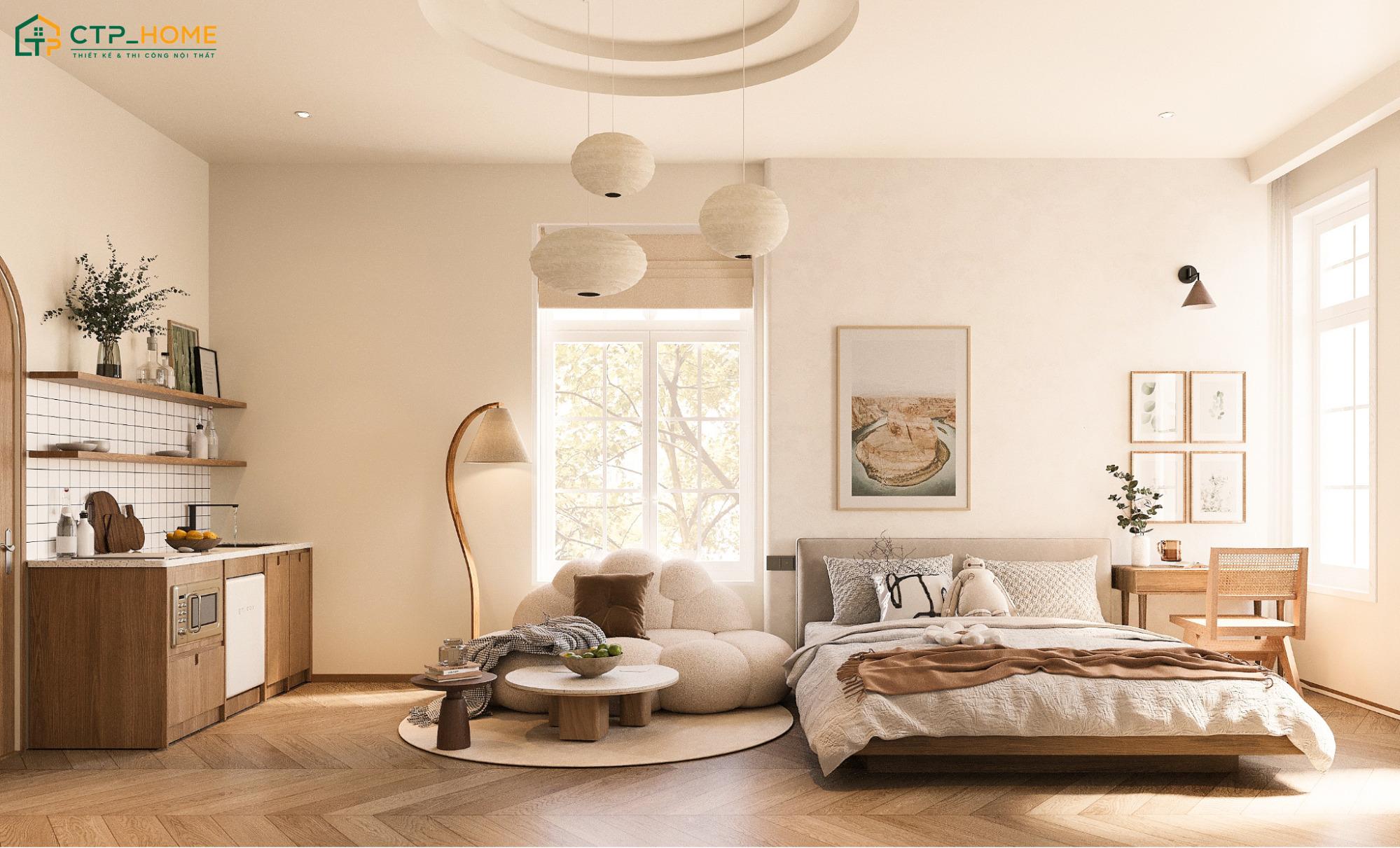 Mẫu thiết kế nội thất chung cư 30m2 Wabi Sabi gây ấn tượng với vẻ đẹp mộc mạc và tinh tế
