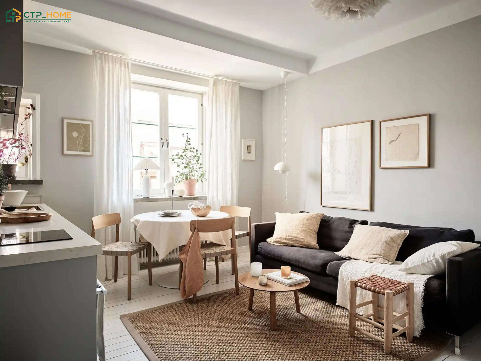 Việc thiết kế chung cư mini 30m2 với nội thất thanh mảnh và có chân cao sẽ giúp hạn chế cảm giác nặng nề
