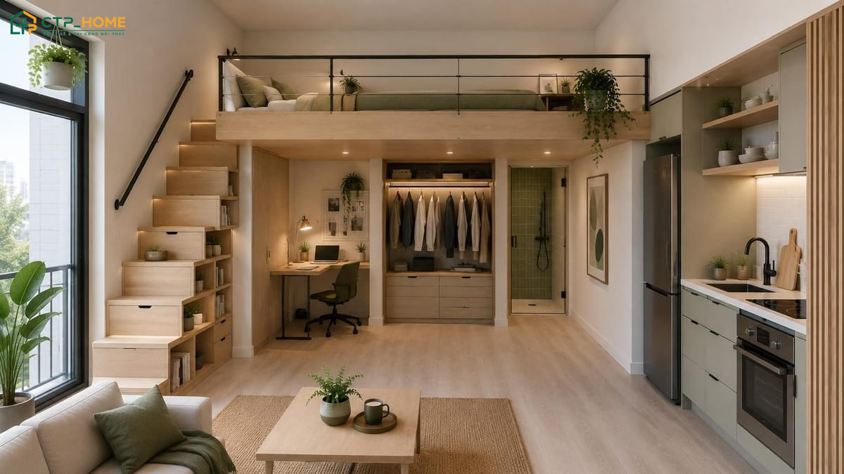 Thiết kế nội thất chung cư 30m2 với gác lửng sẽ mang lại sự riêng tư cho không gian nghỉ ngơi
