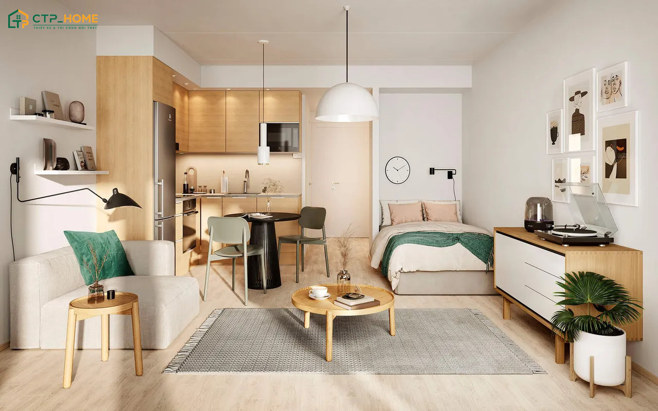 Mẫu thiết kế nội thất căn hộ Studio 30m2 có thể phù hợp với nhu cầu sinh hoạt của nhiều gia đình