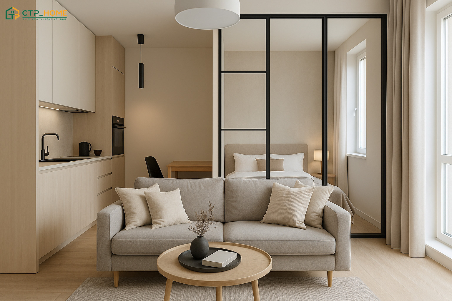 Căn hộ Studio 30m2 sẽ kết hợp nội thất tối giản cùng bảng màu sáng để tạo cảm giác rộng rãi hơn