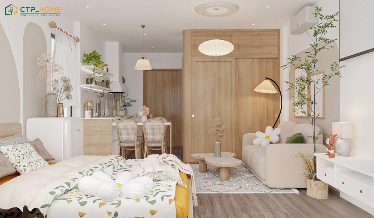 Mẫu thiết kế nội thất chung cư 30m2 kiểu Nhật thường ưu tiên nội thất gỗ nhỏ gọn và có chiều cao thấp