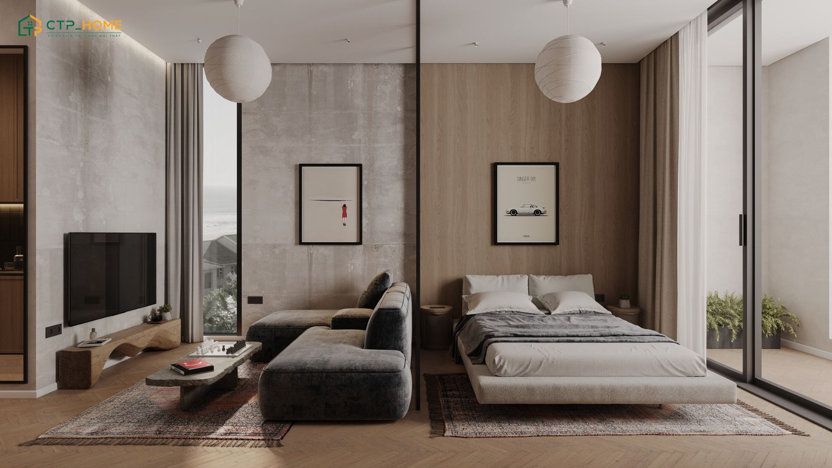 Căn hộ Studio 35m2 kiểu Nhật thường sử dụng các vật liệu mộc mạc nhưng vẫn giữ được sự tiện nghi