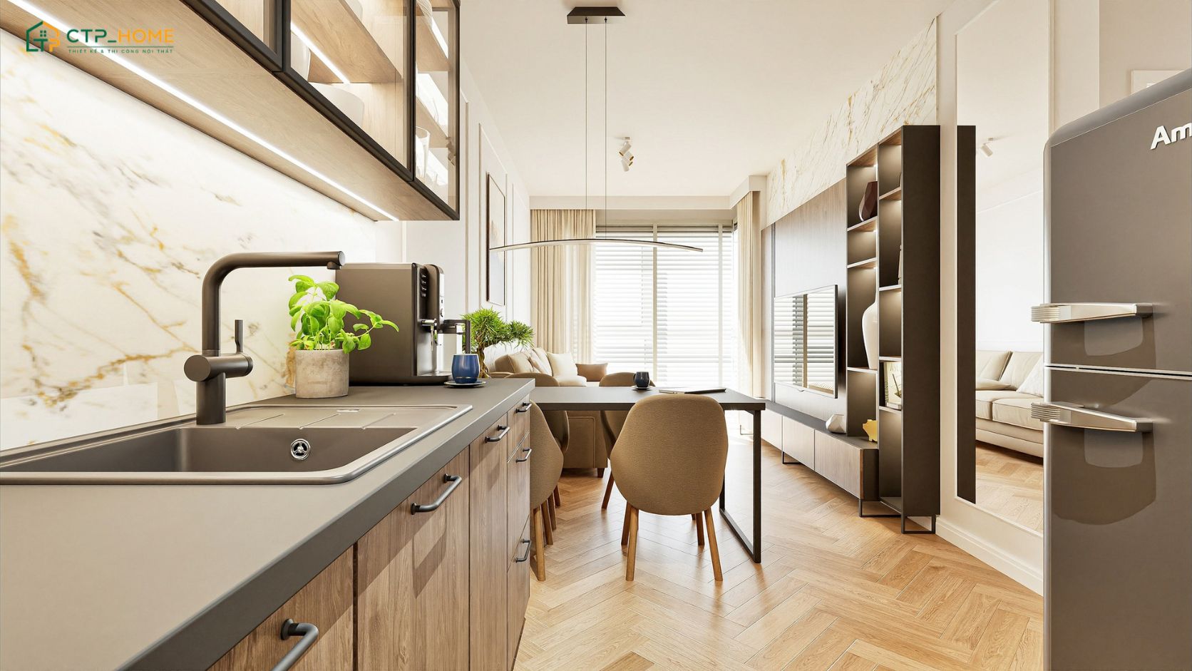 Mẫu thiết kế nội thất căn hộ Studio 35m2 phong cách trẻ trung sẽ rất phù hợp với các cặp vợ chồng trẻ