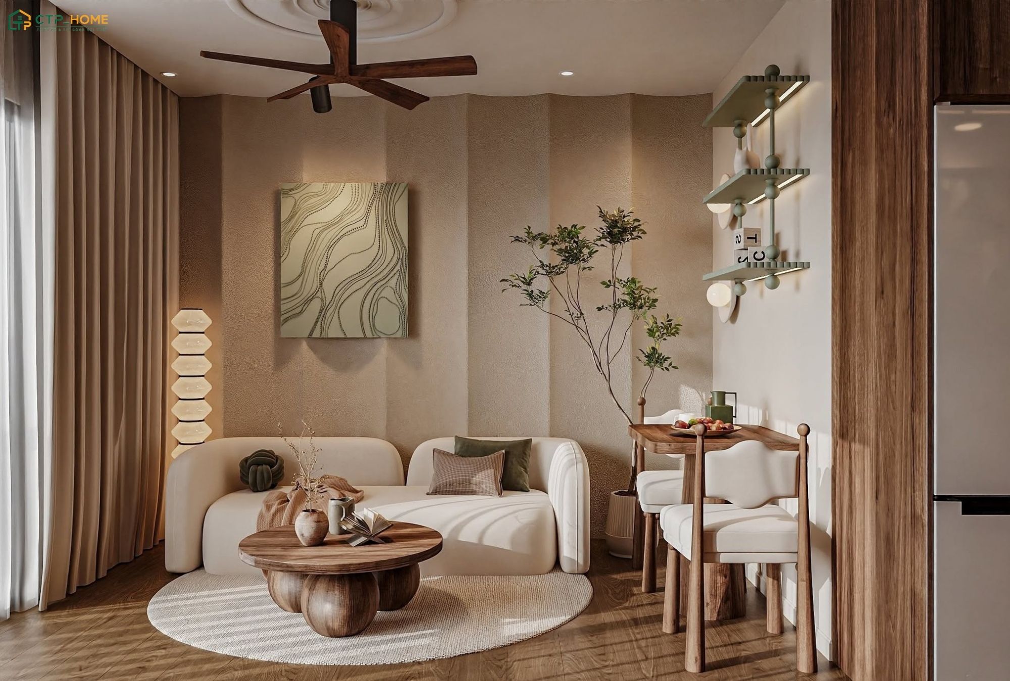 Mẫu thiết kế nội thất chung cư 30m2 bằng gỗ sẽ kết hợp cùng các chi tiết trang trí đơn giản để tạo điểm nhấn