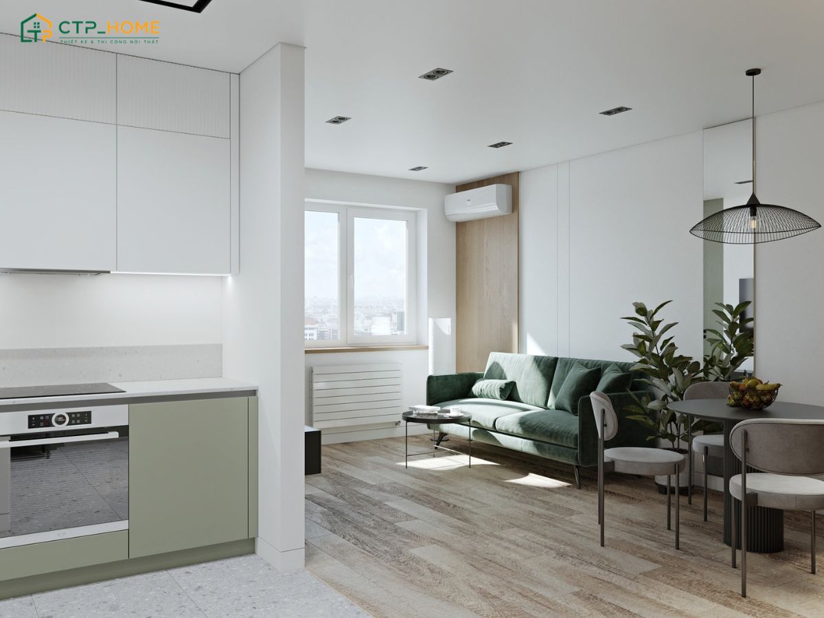 Mẫu thiết kế căn hộ Studio 35m2 tối giản sẽ sử dụng gam màu tươi sáng để đảm bảo sự thông thoáng