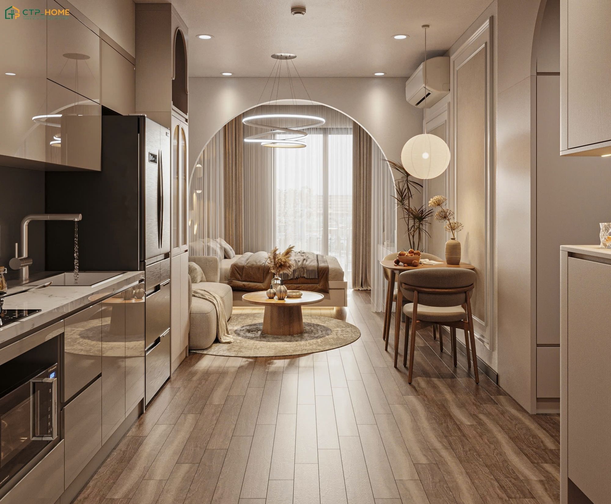 Mẫu thiết kế căn hộ Studio 35m2 hiện đại sẽ phù hợp với người yêu thích không gian sống gọn gàng và tiện nghi