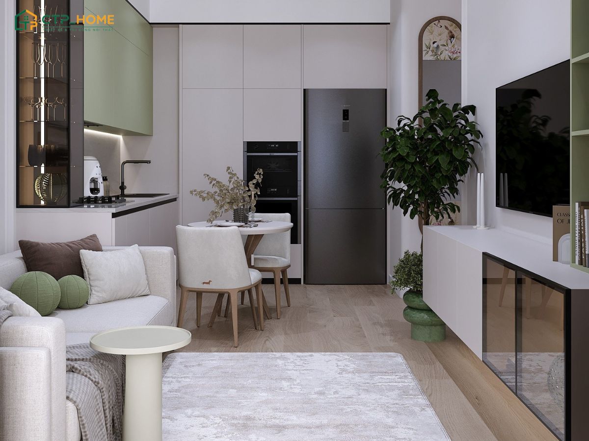 Căn hộ Studio 35m2 hiện đại sẽ bố trí các khu vực chức năng liền mạch nhưng vẫn đảm bảo sự riêng tư cần thiết
