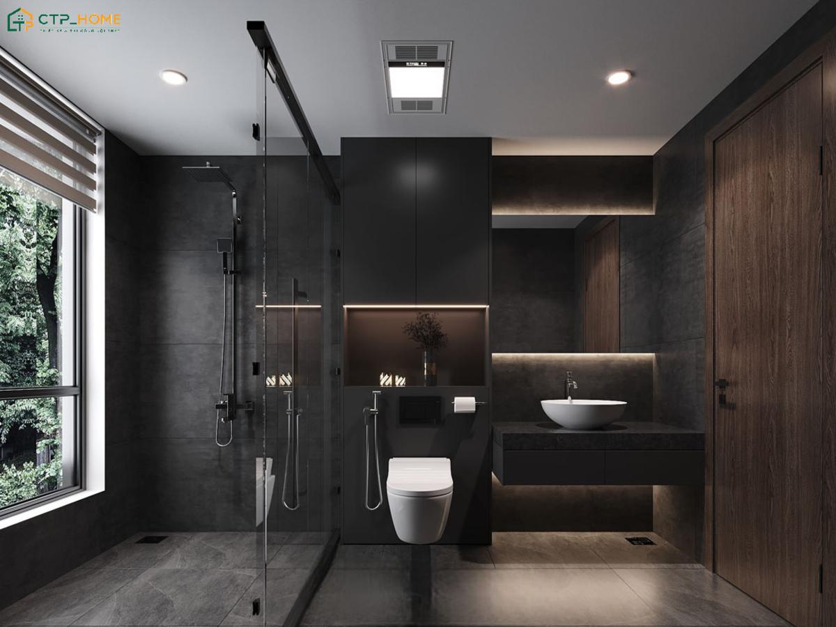 Phòng tắm sẽ sử dụng vách ngăn bằng kính để phân chia khu vực khô và ướt giúp đảm bảo sự gọn gàng